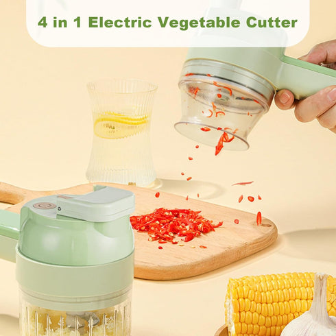 AXEDAES 4 in 1 Multi-Functional Portable Electric Vegetable Cutter Set, Wireless Vegetable Processor for Garlic, Peppers, Onions, Celery, Ginger, ...