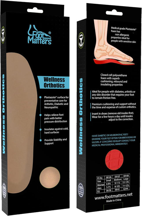 FootMatters Plastazote Orthotic Comfort Insoles - US Women 9-11.5 / Men 8-10.5...