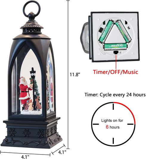 Eldnacele 12” Christmas Snow Globe Lantern Snowman with Music & Timer, USB Lined/Battery Operated Lighted Water Glittering Lantern for Christmas F...