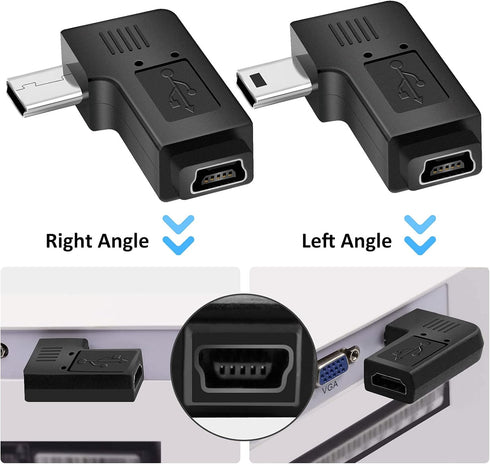 UCEC USB 2.0 Adapter Plug, Mini USB to Mini USB, Left and Right Angle Mini to Mini - Male to Female - Pack of 2...