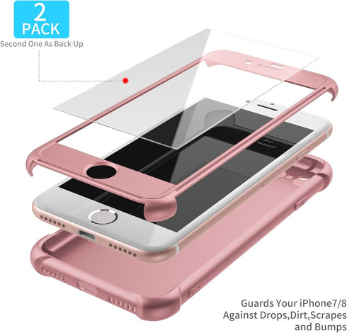 ORETECH Compatible with iPhone 7/8 Case, with 2 Pack HD Screen Protector 360° Full-Body Silicone Soft TPU Hard PC Protective Bumper Phone Case Cov...