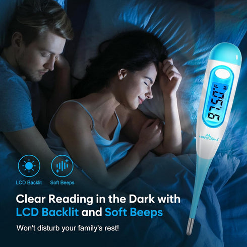 Easy@Home Digital Basal Thermometer with Blue Backlight LCD Display, 1/100th Degree High Precision and Memory Recall, NOT Bluetooth Enabled – Supp...