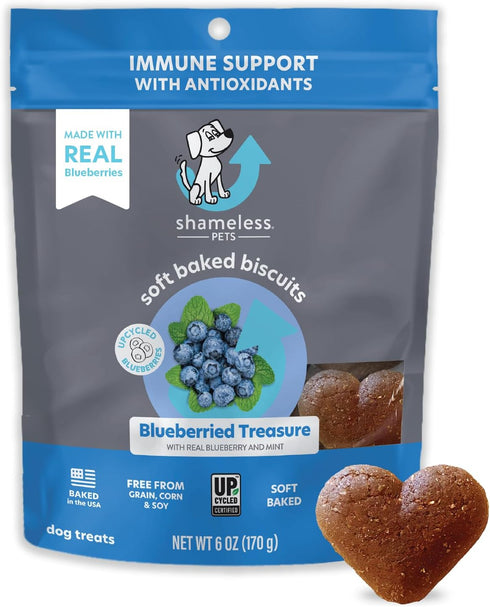 Shameless Pets Soft-Baked Dog Treats, Blueberried Treasure - Natural & Healthy Dog Chews with Mint for Immune Support - Dog Biscuits Baked & Made ...