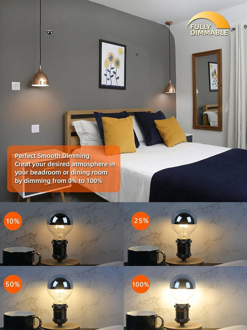 XININSUN Dimmable Half Chrome Light Bulb,6W (60W Eqv.), Anti Glare LED Light Bulbs,G25 Globe Light Bulbs,E26 G80 Silver Dipped Bulb for Bathroom, ...