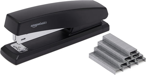 Amazon Basics Stapler with 1000 Staples, Office Stapler, 25 Sheet Capacity, Non-Slip, Black, 3 Pack...
