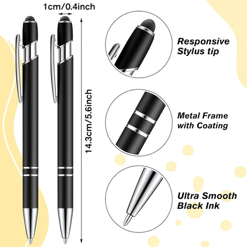 Zonon 38 Pieces Rubberized Ballpoint Pen with Stylus Tip Stylish Metal Pen Capactive Styli Pen with Soft Rubberized Grip, Black Ink Pen for Most D...