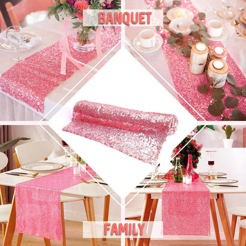 yuboo Pink Sequin Table Runners 12''x 108'', 2 Pack Fabric Glitter Runner for Summer Wedding Birthday Party Supplies Bachelorette Bridal Baby Show...