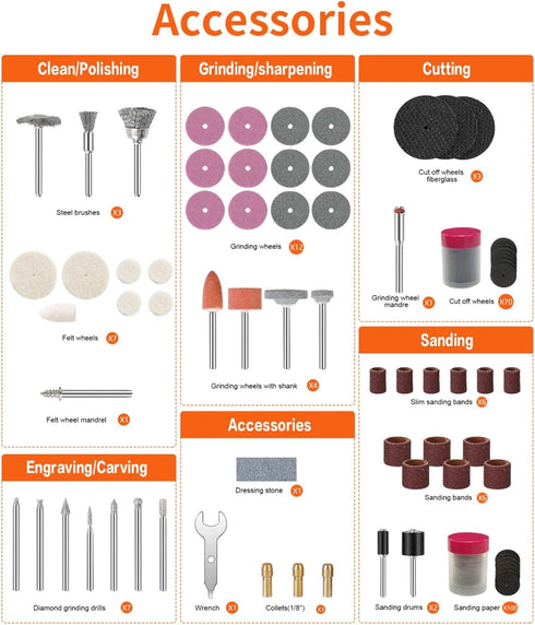 HARDELL Rotary Tool Accessories, 227pcs Power Rotary Tool Accessories Kit, 1/8"(3.2mm) Diameter Shanks, Universal Fitment for Easy Cutting, Polish...