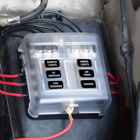 WUPP 12 Volt Fuse Block, Waterproof Boat Fuse Panel with LED Warning Indicator Damp-Proof Cover, 6 Circuits with Negative Bus Fuse Box for Car Mar...