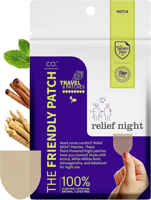 Relief Night Patch - 8 pack Arnica, White Willow Bark, Melatonin, Ashwagandha for Soreness for Sleep for Women and Men...