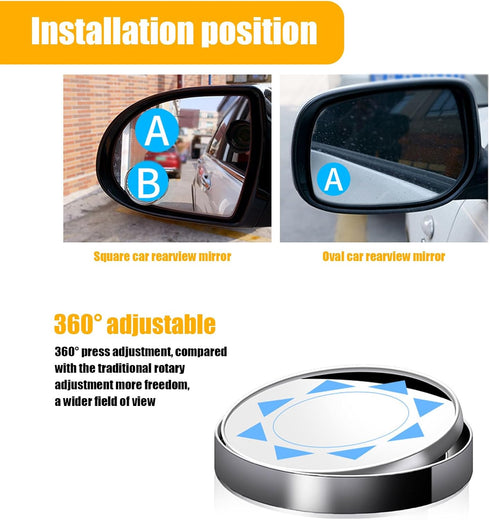 2 PCS Car Reversing Blind Spot Mirror, 2.16" x 0.39" High-definition Glass 360° Large Viewing Angle Round Mirror, Self-adhesive ABS Anti-collision...