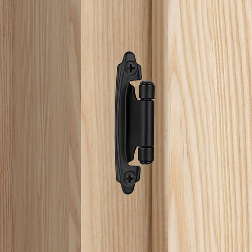 4 Pack (2 Pair) Matte Black Self Closing Cabinet Hinges for Flush Mount Kitchen Cabinet Door, 1/2" Overlay (Variable) Face Frame Semi Concealed Ki...
