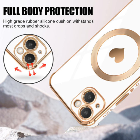 for iPhone 13 Magnetic Case, Luxury Cute Love Heart Design Plating Edge Case with MagSafe for Women Girls Soft TPU Shockproof Full Protective Case...