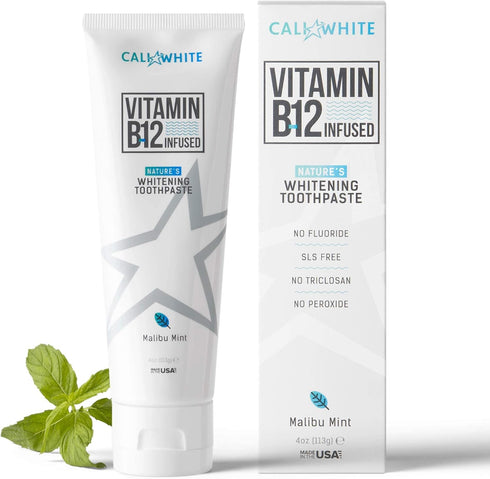 Cali White Flouride Free Natural Whitening Toothpaste, Infused with Vitamin B12 Teeth Whitening Toothpaste, Vegan Toothpaste, Triclosan Free, Pero...