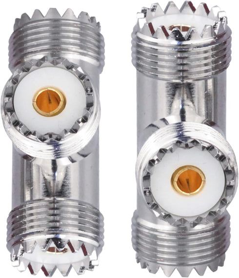UHF Triple Tee Connector UHF Female to Dual UHF Female 3 Way Splitter Coax Adapter PL259 SO239 T Shape Adapter for Ham Radio CB Antenna 2 Pack...