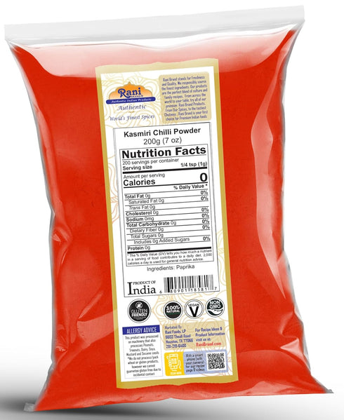 Rani Kashmiri Chilli Powder (Deggi Mirch, Low Heat) Ground Indian Spice 7oz (200g) ~ All Natural, Salt-Free | Vegan | No Colors | Gluten Friendly ...