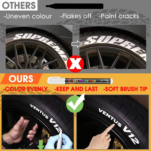 Paint Pen For Car Tires - White Tire Paint Pen? Waterproof Tire Marker Lettering Paint Pen, Allows You To Get The Real Professional Look Of Car Ti...