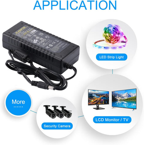 12V 6A Power Supply Adapter - AC Adapter 100-240V 50 60HZ DC 12 Volt 6A 72W Power Converter Transformer Charger 6amp 5.5mm x 2.5mm DC Plug for LED...
