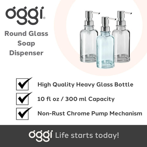 Oggi 12oz Round Glass Lotion and Soap Dispenser for Kitchen or Bath-Clear...