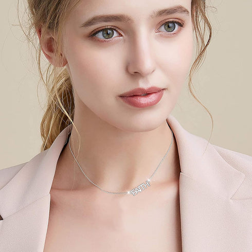 925 Sterling Silver Inspirational Infinity Love of God Faith Hope Love Jewelry Unique Faith Over Fear Cross Heart Charm Choker Necklace Religious ...