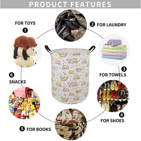 19.7 Inches Large Laundry Basket Waterproof Round Cotton Linen Collapsible Storage bin with Handles for Hamper Kids Room,Toy Storage (Rainbow)...