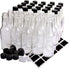 30 Pack Hot Sauce Bottles, 5oz Clear Woozy Bottles with Leak Proof Black Screw Caps and Snap On Dripper Inserts, Empty Beverage Bottles with Label...
