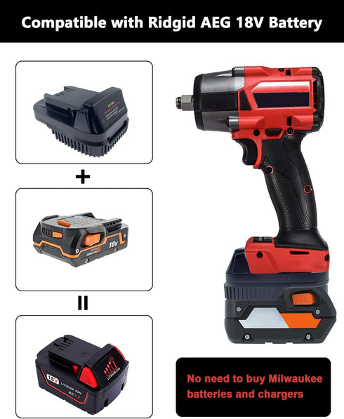 Adapter for Ridgid AEG 18V Battery to for Milwaukee M18 18V Cordless Tools, Use for Ridgid 18V Platform Batteries (Adapter Only)...
