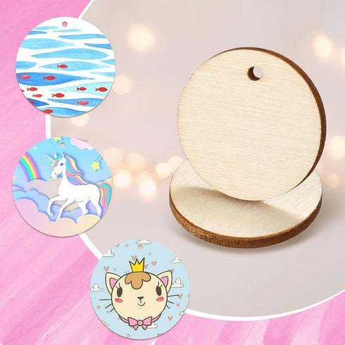 100 Pieces Unfinished Round Wooden Circles with Holes Round Wood Discs for Crafts Blank Natural Wood Circle Cutouts for DIY Crafts Party Birthday ...
