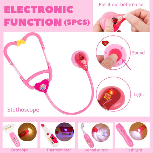 Liberry Doctor Kit for Toddlers 3-5 Years Old, 18-Piece Doctor Bag Pretend Play Toys, Durable Medical Kit with Toy Stethoscope, Pink Doctor Gift f...
