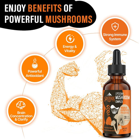 Liposomal Mushroom Complex Drops 2000 MG - 20 Organic Mushroom Extracts - Advanced Liquid Formula for Immunity, Cognitive and Memory - Lions Mane ...