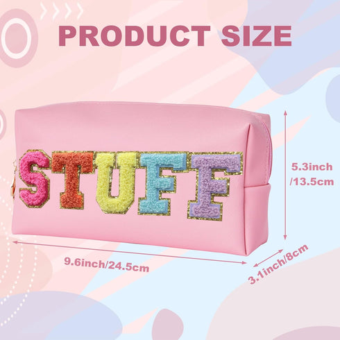 Preppy Patch Stuff Portable Makeup Bag Bulk Pu Leather Cosmetic Bag Waterproof Travel Organizer Zipper Pouch Storage Purse for Women Girls Gift (H...