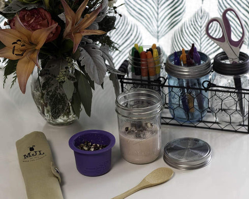 Divider Cup by Mason Jar Lifestyle - For Salads, Dips, and Snacks. Plastic Free Bento Lunch Container(Bright Blue, Wide Mouth)...