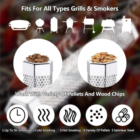 Smoke Tube for Pellets, YiiMO 12'' Pellet Smoker Up to 6Hrs of Cold Hot Smoking, Brush n Meat Sticks, Portable Hexagon Fits All Electric Gas Charc...