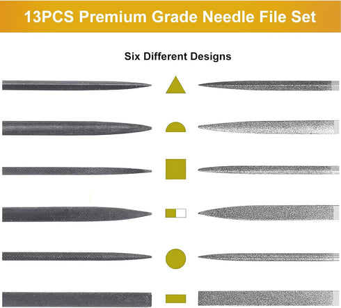 Small File Set, Needle Diamond Files 13PCS, 6pcs Jewlers Files & 6pcs Steel Files for Precision Metal File Work, Wood Files, Plastic Carving Tool ...