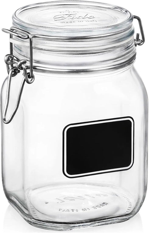 Bormioli Rocco Fido Square Clear Jar with Chalkboard, 33-3/4-Ounce...