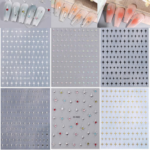 8 Sheets Star Nail Art Stickers Gold Sliver Star Nail Art Stickers Shiny GoldStar Nail Design Nail Art Supplies Gold Silver White Black Stars Nail...