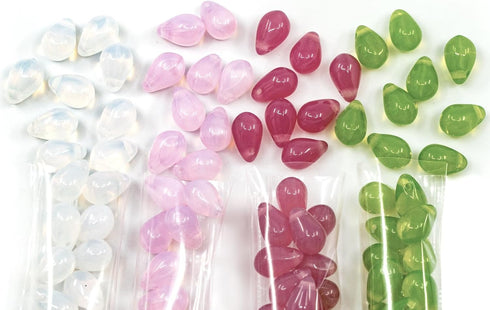 120+ Bead Kit of 6x9mm Pendant Drop Beads - Teardrop Glass Beads for Jewelry Making Set in 4 Opal Colors: White, Pink, Dark Pink, Grass Green...