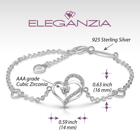 Heart Bracelet Sterling Silver for Women, Cubic Zirconia Love Charm Eternity Bracelet Jewelry Anniversary Birthday Valentine for Her...