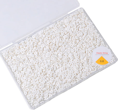 4000pcs White Clay Beads Bracelet Making Kit, 6mm Flat Round Polymer Clay Beads Spacer Heishi Beads for Jewelry Making Earring Necklace...