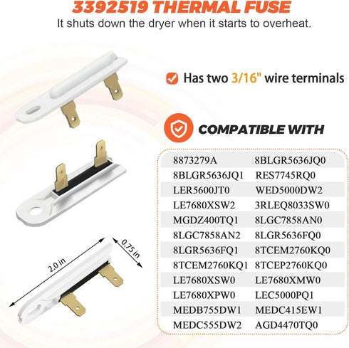 Upgrade 3387134 High-Limit Thermostat 3392519 Dryer Thermal Fuse 3977393 Cut-Off Switch 3977767 Cycling Thermostat by Beaquicy - Fit for Whirlpool Kenmore Maytag Dryer - Replaces PS345113 AP6008325