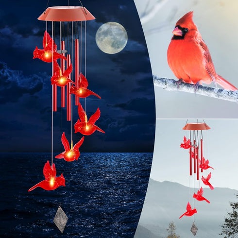 Cardinal Wind Chimes,Red Cardinal Bird Wind Chimes for Garden Decor,Garden Gifts Women Birthday/Thanksgiving/Christmas, for Mom Grandma...