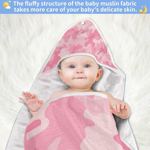 Pink Camouflage Baby Hooded Towel, Ultra Soft Absorbent Cotton Baby Bath Towel for Newborn Toddler Boys Girls, 30 x 30 Inch...