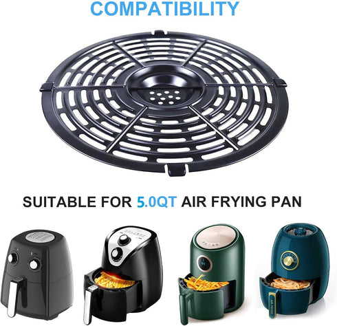 Air Fryer Replacement Parts Tray, Upgraded 5.0QT Round Grill Crisper Plate Non-Stick Coating Air Fryer Accessories Rack with Rubber Bumpers fir fo...