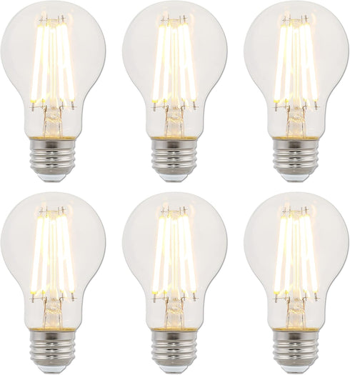 Westinghouse 5167220 8 Watt (75 Watt Equivalent) A19 Dimmable Clear Filament LED Light Bulb, Medium Base, 6 Pack...