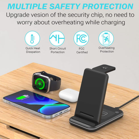 Foldable Wireless Charger Station – 3 in 1 Qi Wireless Charger Dock for iPhone and Apple Watch – Fast Charging Universal Dock for Samsung, Huawei,...