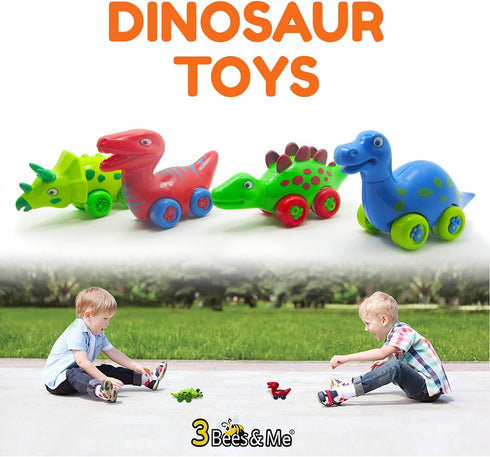 3 Bees and Me Dinosaur Car Toys for Toddlers | Dinosaurs with Wheels 4-in-1 Pack, Fun Party Toy, Play Set for Kids | Birthday Gift for Boys and Gi...