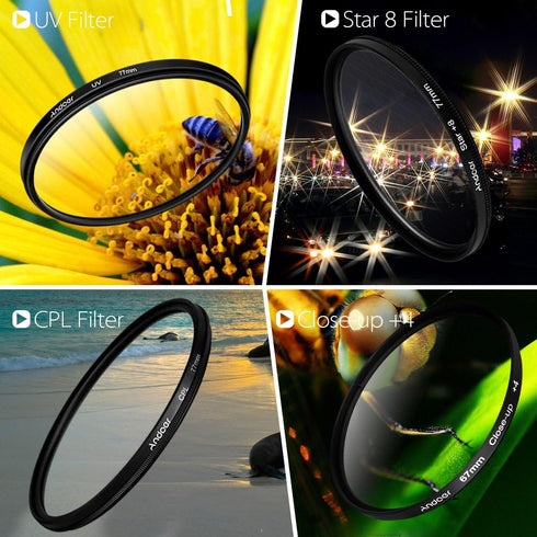 Andoer 67mm CPL+Close-Up+4 +Star 8-Point Filter Circular Filter Kit Circular Polarizer Filter Macro Close-Up Star 8-Point Filter with Bag for Niko...