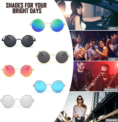 FEISEDY Retro Steampunk Polarized Sunglasses Round Mental Frame Gothic Shades Design Men Women B2820...