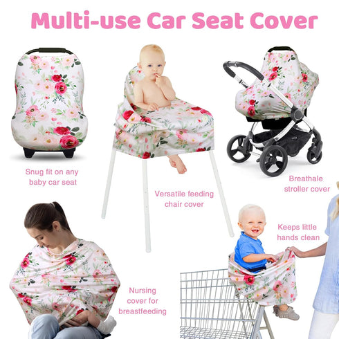 Rquite All-in-1 Car Seat Cover Baby, Carseat Covers for Girl Boy, Stretchy Soft Infant Car Seat Cover, Multi-use Baby Carrier Cover, Car Seat Cano...