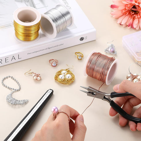 Hotop Jewelry Wire for Jewelry Making 182022 Gauge Craft Wire with Pliers and Ring Sizer Beading Jewelry Aluminum Craft Wire (3 Rolls,Gold, Silver...